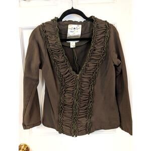 Nick & Mo Anthropologie Zip Up Olive Green Sweater Jacket Size M